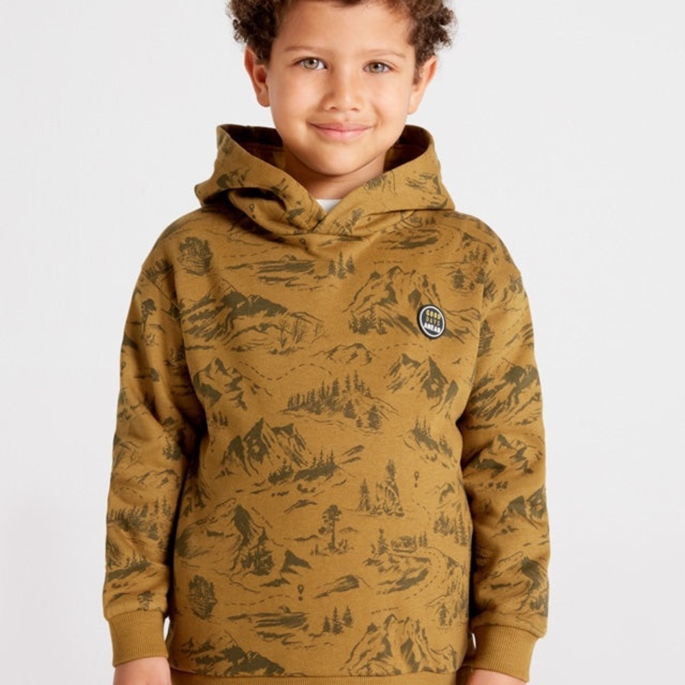 Size 7 Boys Mayoral Tan Adventure Print Hoodie
